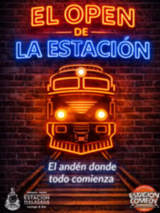 Tren iluminado en un cartel